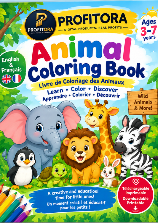 Animal Coloring & Learning Book for Kids | English & French | Ages 3–7 | Printable PDF