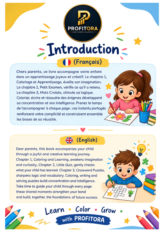 Animal Coloring & Learning Book for Kids | English & French | Ages 3–7 | Printable PDF