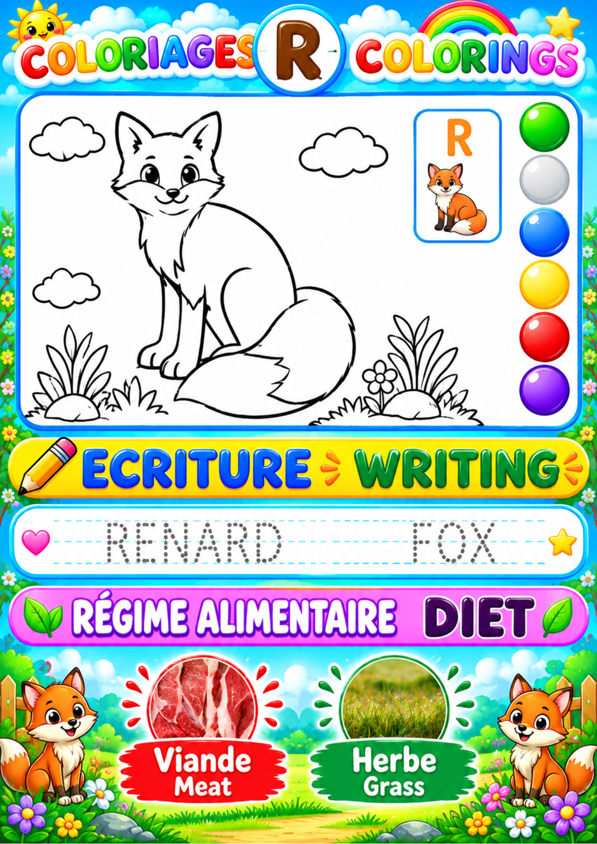 Animal Coloring & Learning Book for Kids | English & French | Ages 3–7 | Printable PDF
